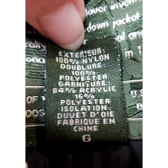 Eddie Bauer Down Vest Womens Large Navy Snowflake Print Full Zip Faux Fur Collar - Picture 13 of 16